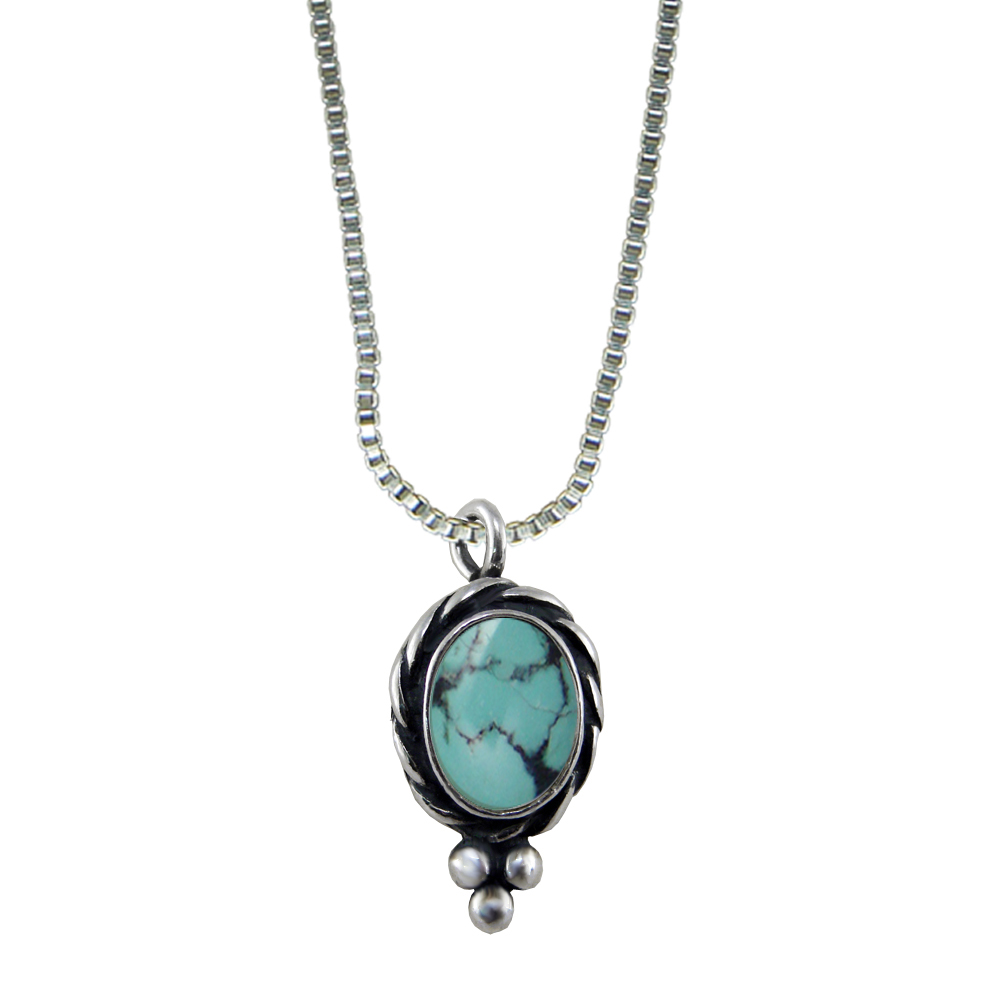 Sterling Silver Little Chinese Turquoise Pendant Necklace